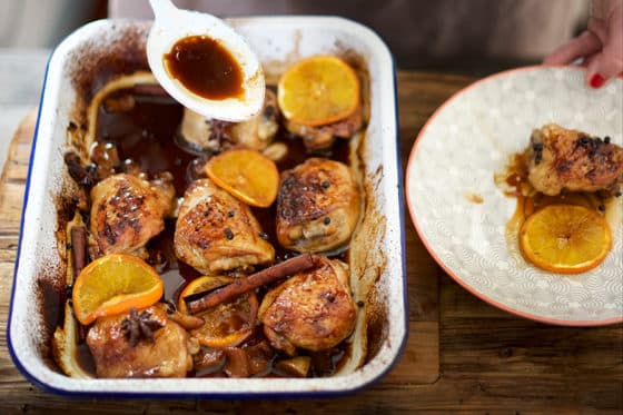 pollo al pepe sichuan, soia e arance