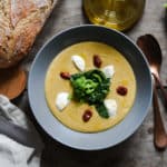 crema di ceci con cime di rapa, burrata e pomodori secchi