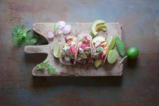 Pulled salmon tacos