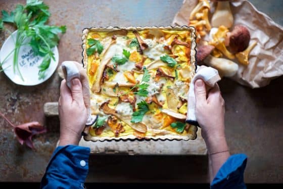 Torta con zucca e funghi