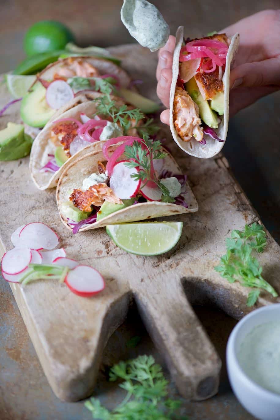 pulled salmon tacos