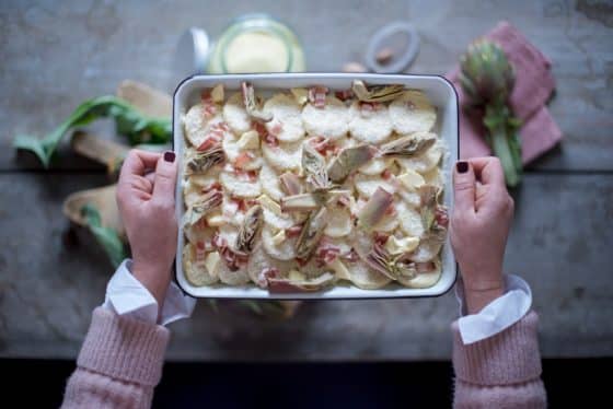 Gnocchi alla romana con pancetta e carciofi