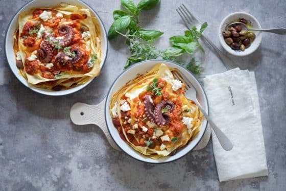 Lasagna con ragù di polpo