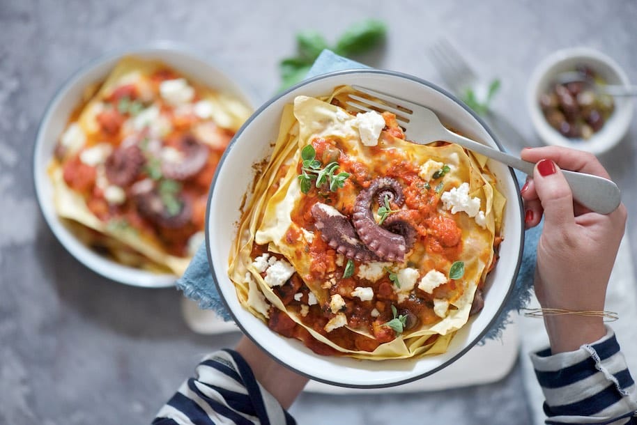 lasagna con ragù di polpo