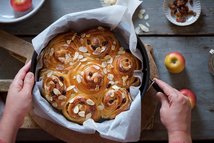 chioccioline morbide con crema di mele e uvette