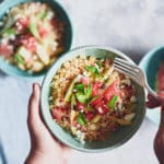 insalata di couscous con anguria, feta, lime e mela verde