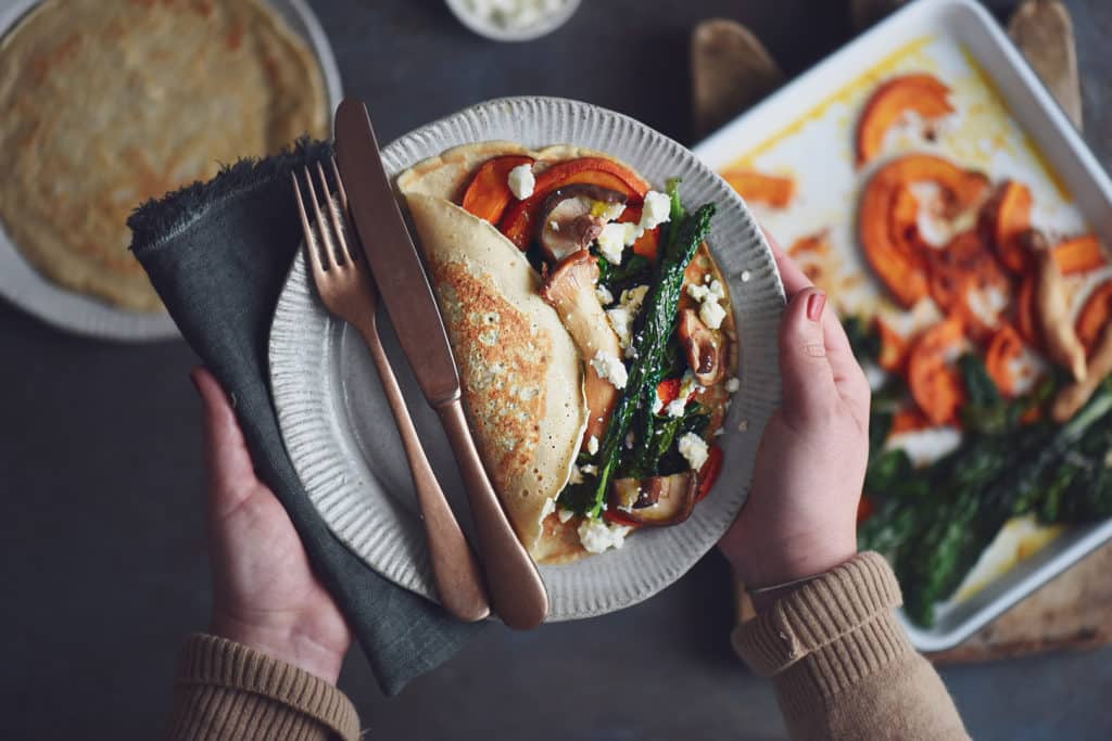 crespelle di grano saraceno farcite di verdure autunnali