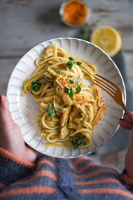 Linguine cremose ai carciofi e bottarga