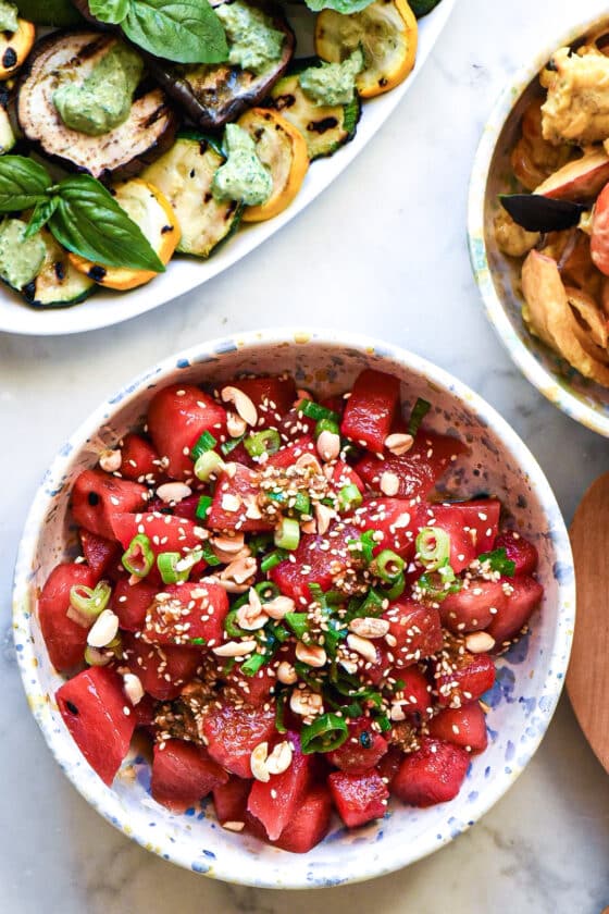 insalata di anguria con dressing asiatico