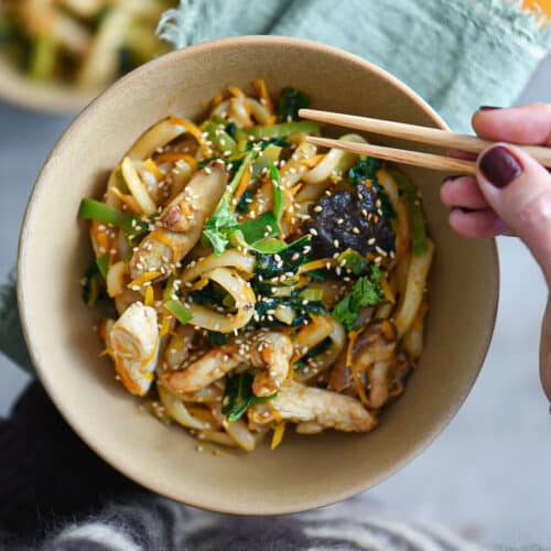 udon autunnali con zucca e cavolo riccio